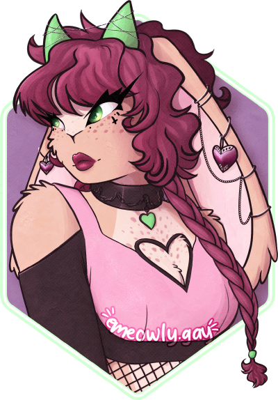 a drawing of an anthro lop-earred rabbit with cream colored fur and light green horns.