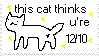 an mspaint drawing of a cat that says 'this cat thinks you're 12/10.'